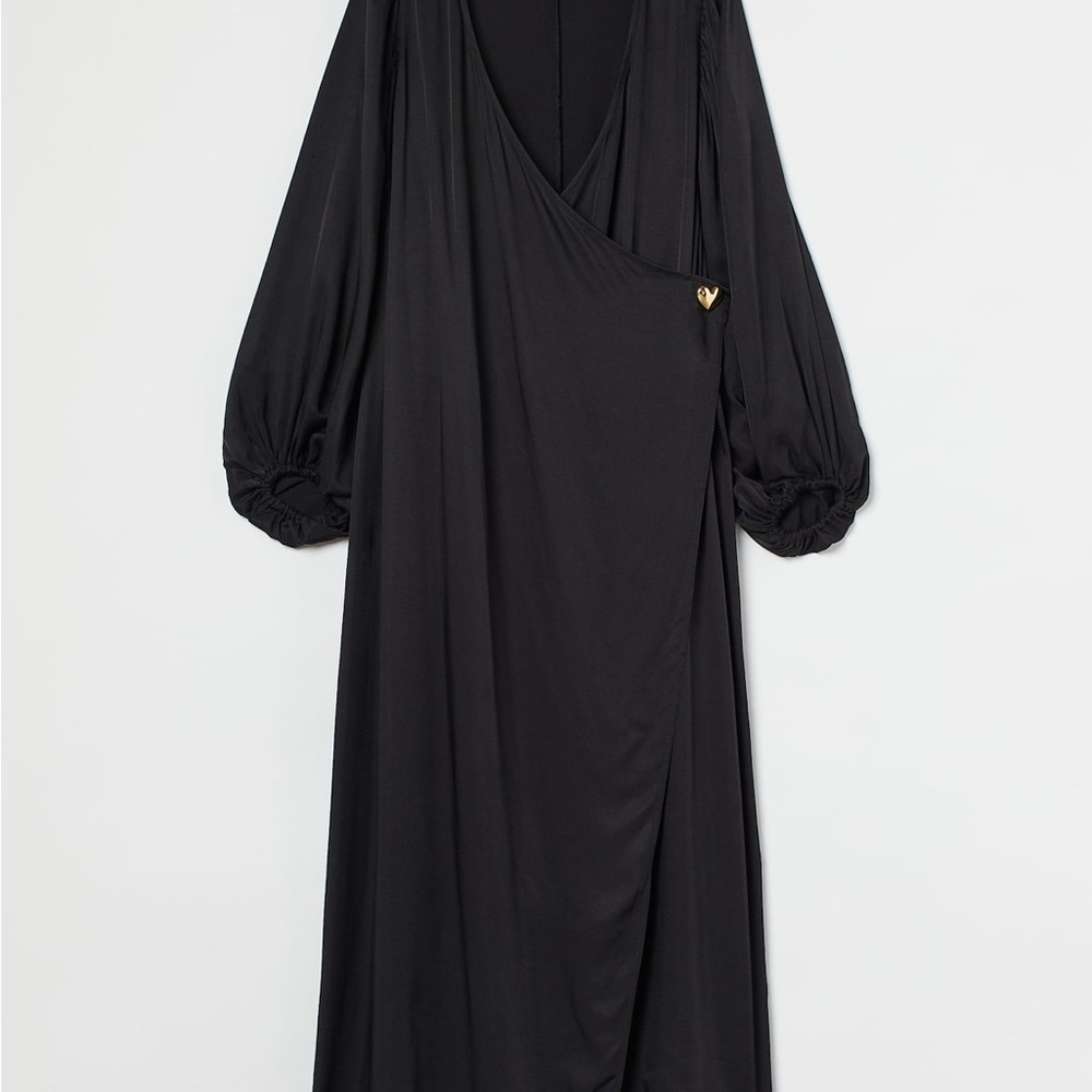 H&M Black Long-Sleeve Wrap Dress with Heart Accent